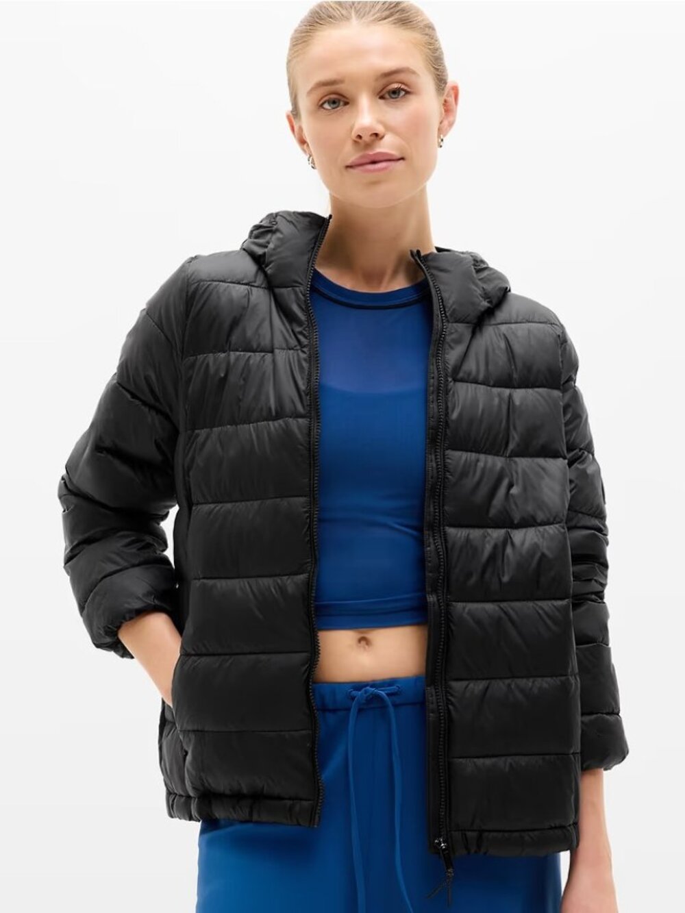 New Athleta M Aire Puffer Jacket Black Medium Regular
